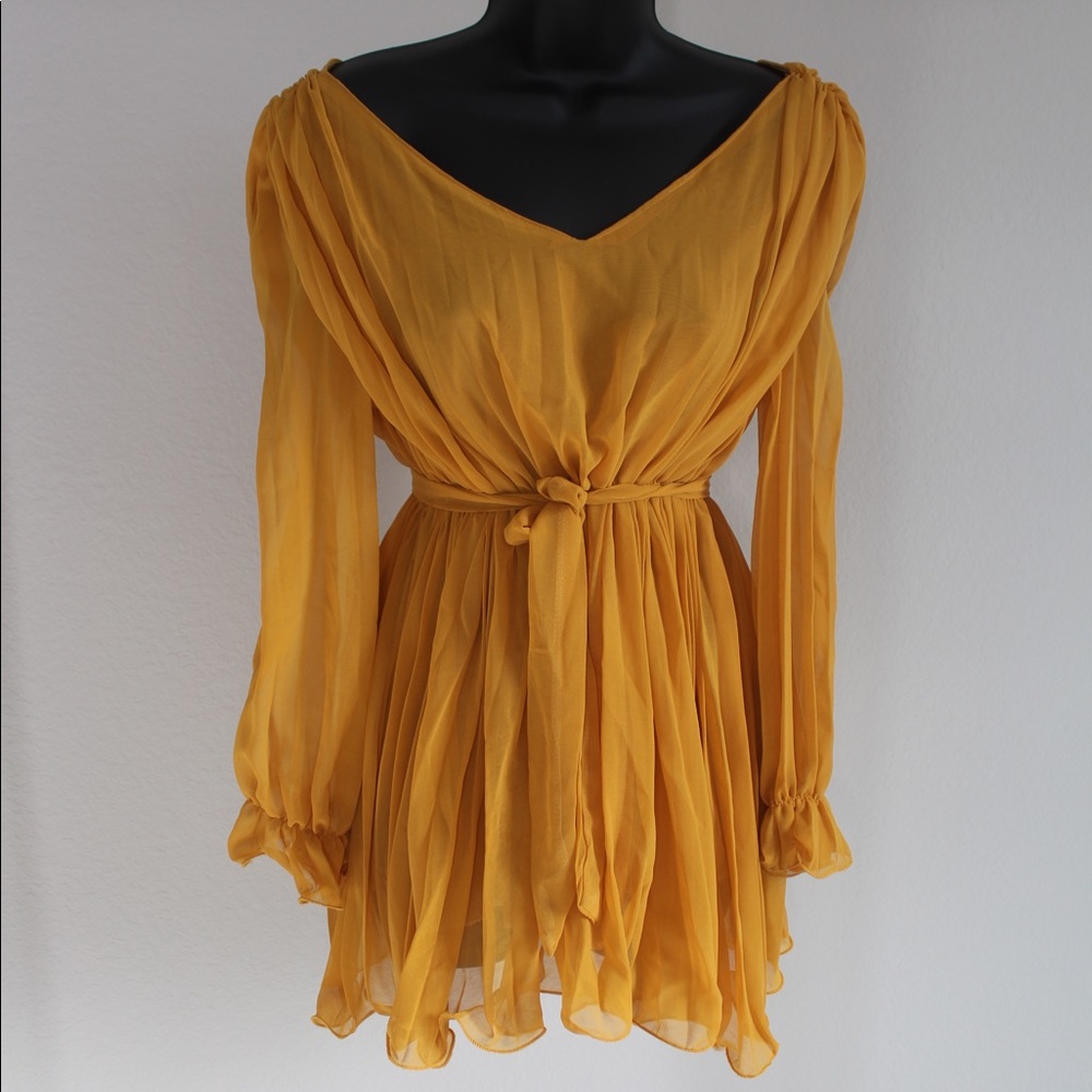 Golden long sleeve baby doll dress